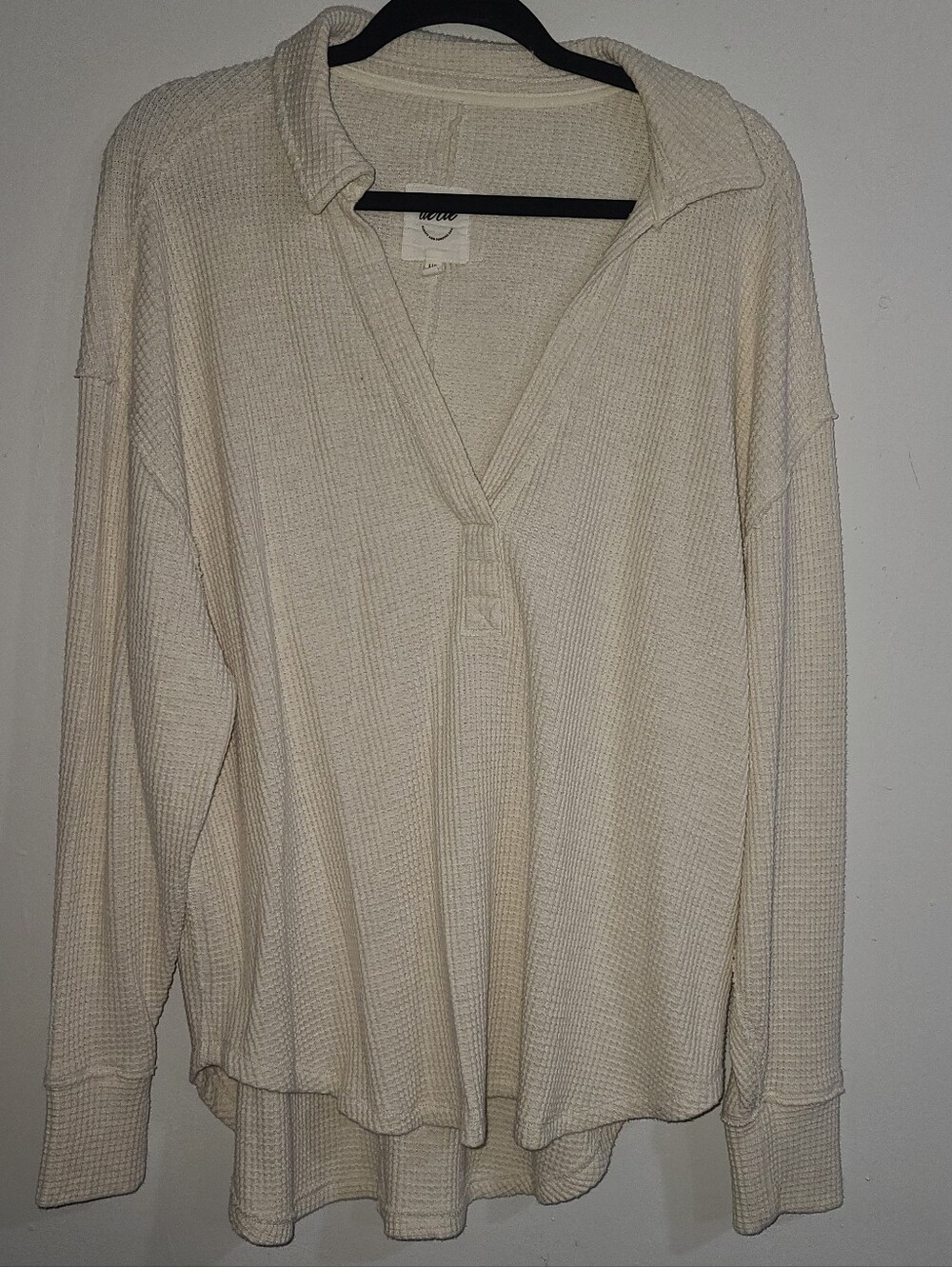 Aerie Waffle Knit Split V-Neck Pullover - Cream